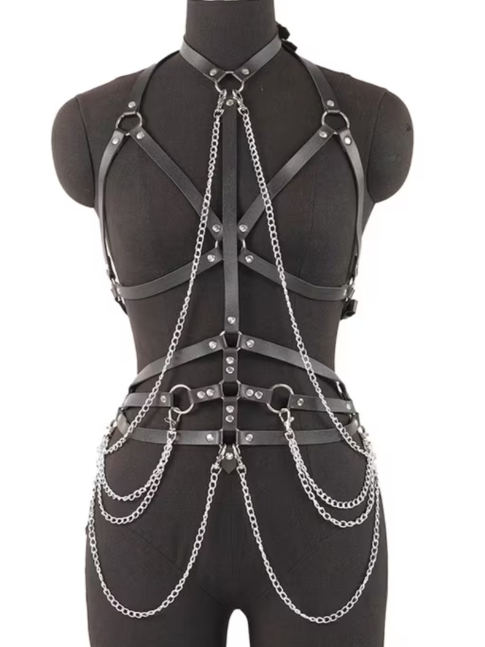 Black Full Body Harness Chain Belt Gothic Punk Adjustable Chest Waist Festival